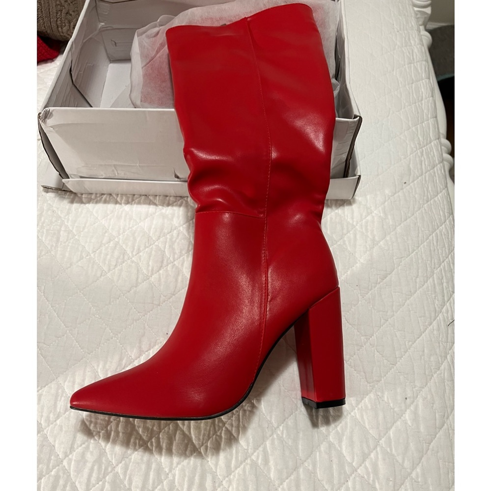 Knee high red boots